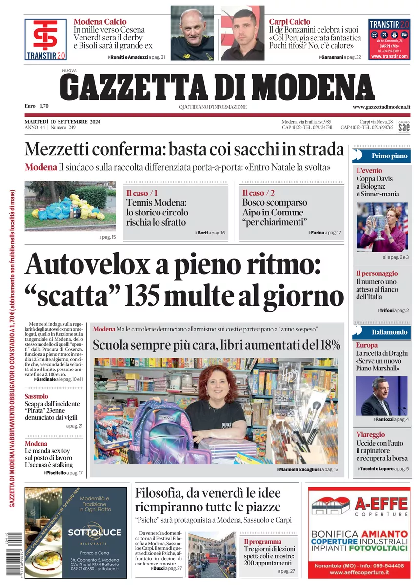 Prima-pagina-gazzetta di modena-oggi-edizione-del-2024-09-10